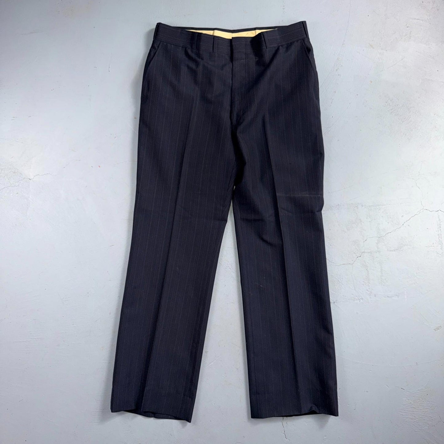 VTG Mens 2 PC Suit 42 Jacket Coat Pants Blue Striped USA Golden Lancer 80s Wool