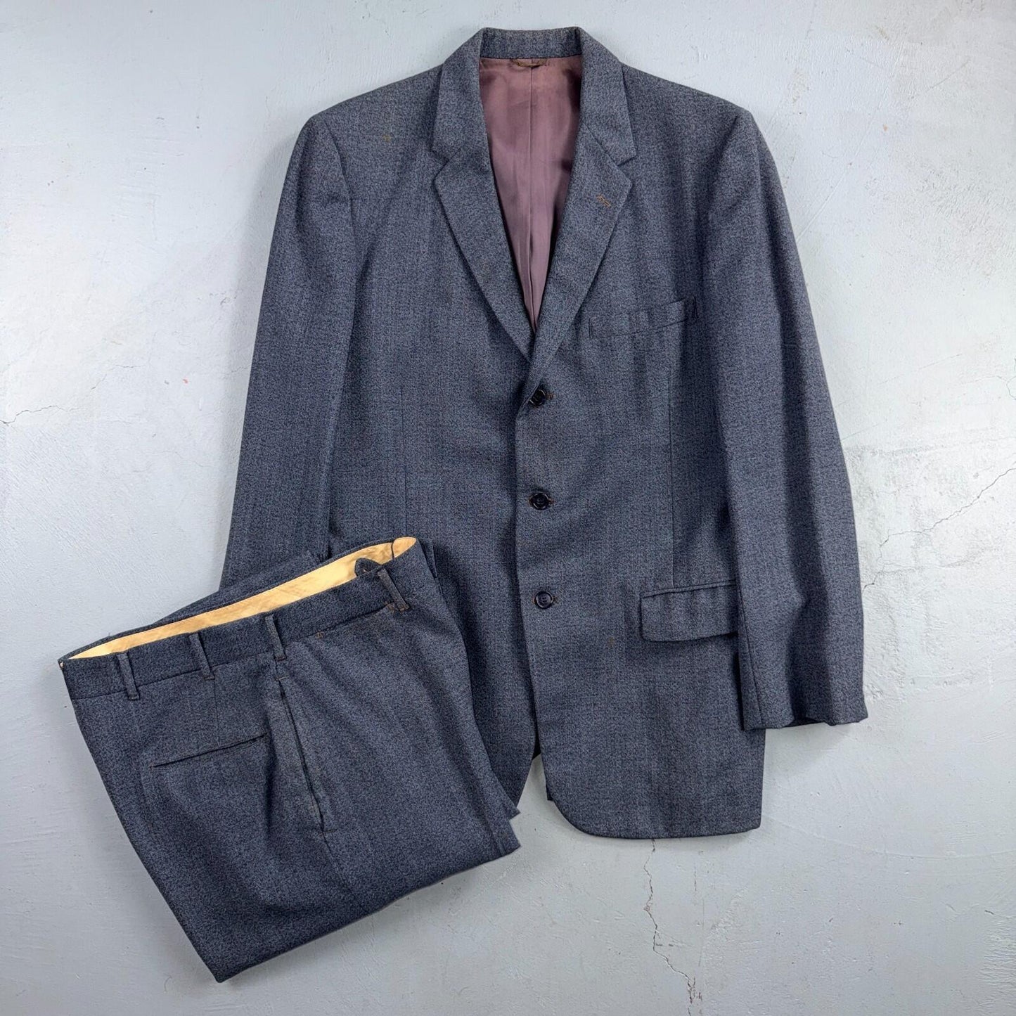 1950s 1960s VTG Mens 2 PC Suit 40 Jacket Coat Pants Blue Union Wool Rockabilly