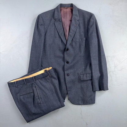 1950s 1960s VTG Mens 2 PC Suit 40 Jacket Coat Pants Blue Union Wool Rockabilly