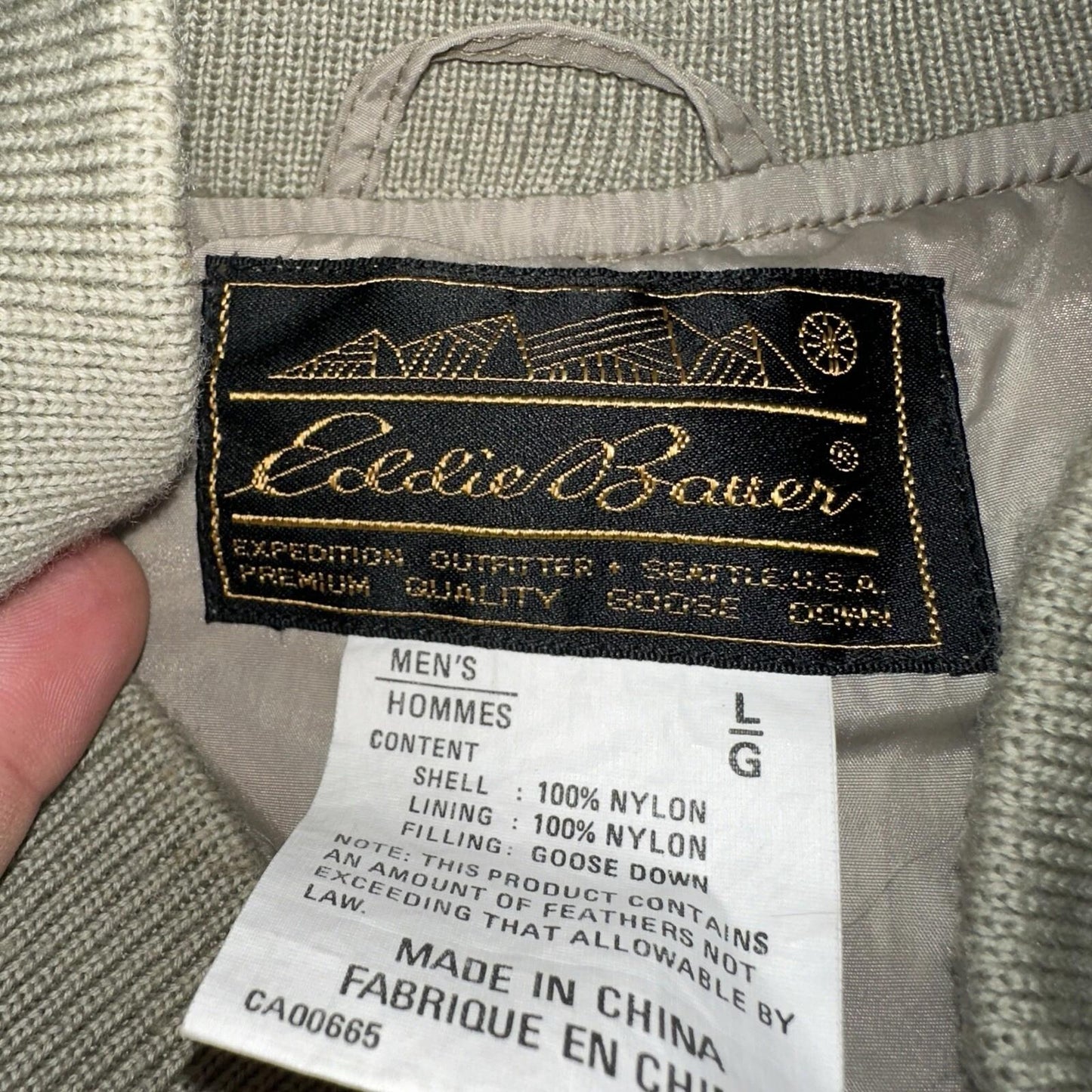 Eddie Bauer VTG 90s Goose Down Puffer Vest Jacket Size Large Beige Winter Style