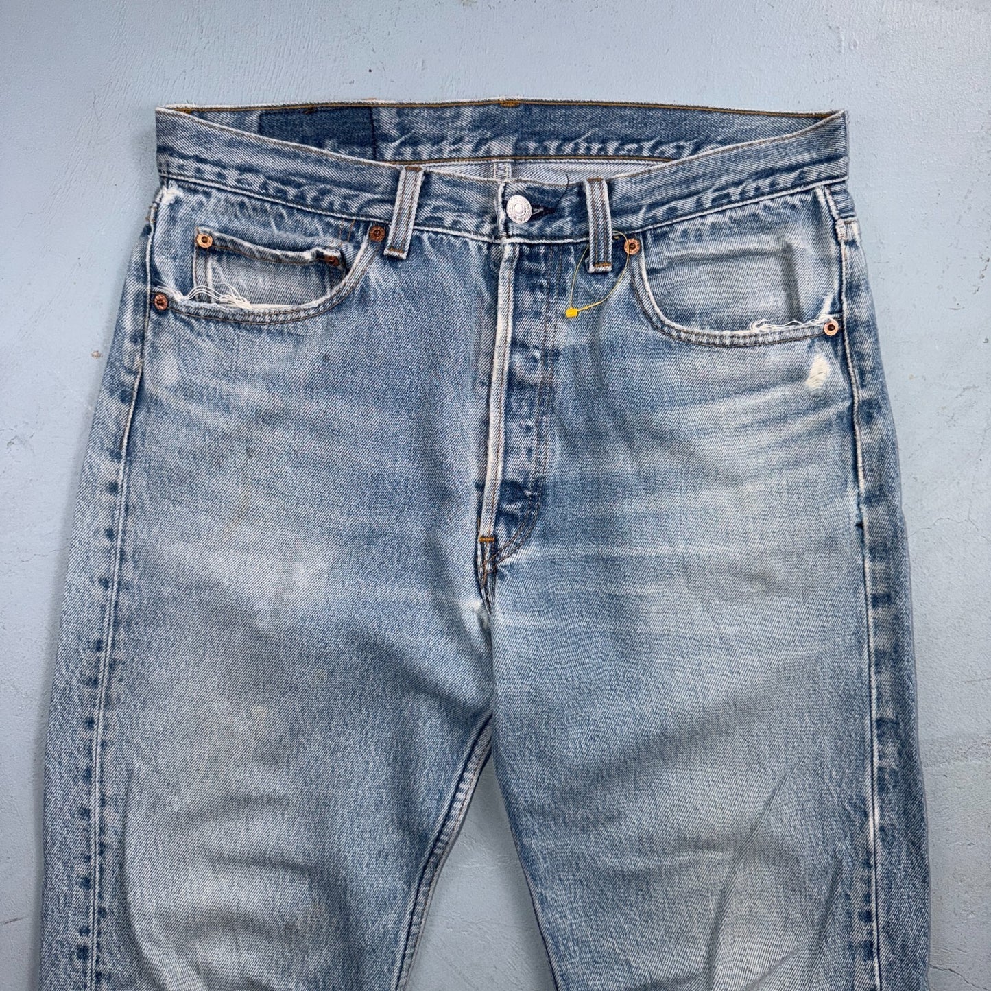Levis 501 Vintage 90s USA XX Straight Leg Jeans Blue Light Wash 34x34 Act 32x29