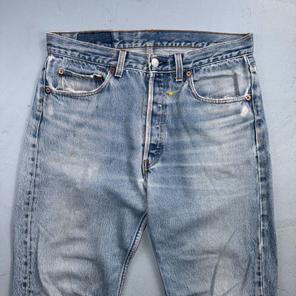 Levis 501 Vintage 90s USA XX Straight Leg Jeans Blue Light Wash 34x34 Act 32x29