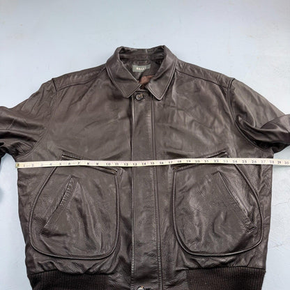 Bally Brown Leather Jacket Mens Size 44 Bomber Coat Made in Italy Soft Wool