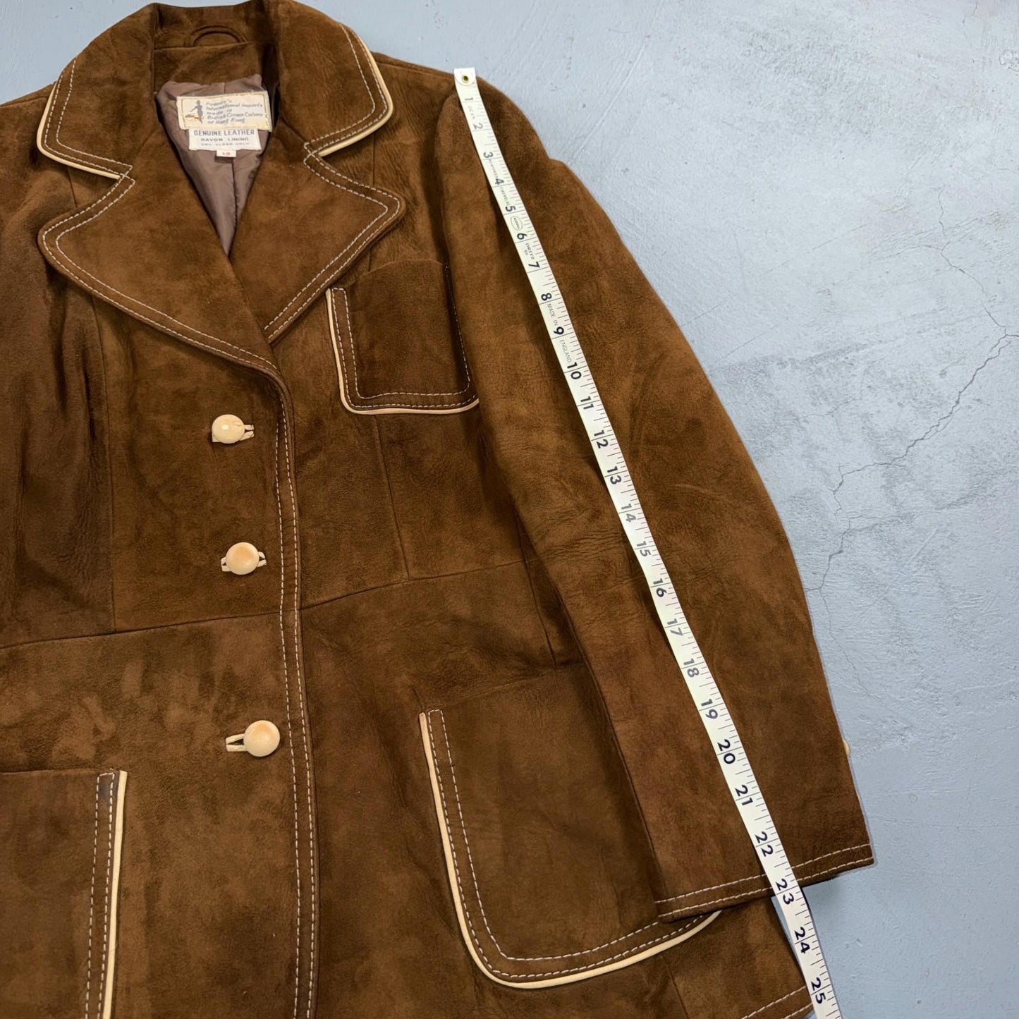 VTG Penneys 70s Suede Leather Button Up Jacket Brown Boho Hippie Western Sz 12