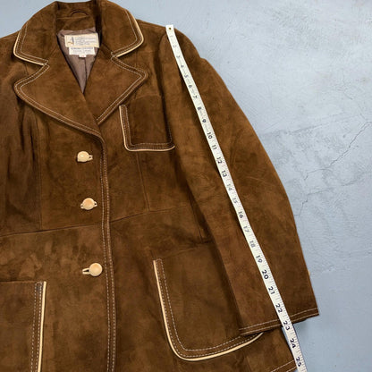 VTG Penneys 70s Suede Leather Button Up Jacket Brown Boho Hippie Western Sz 12