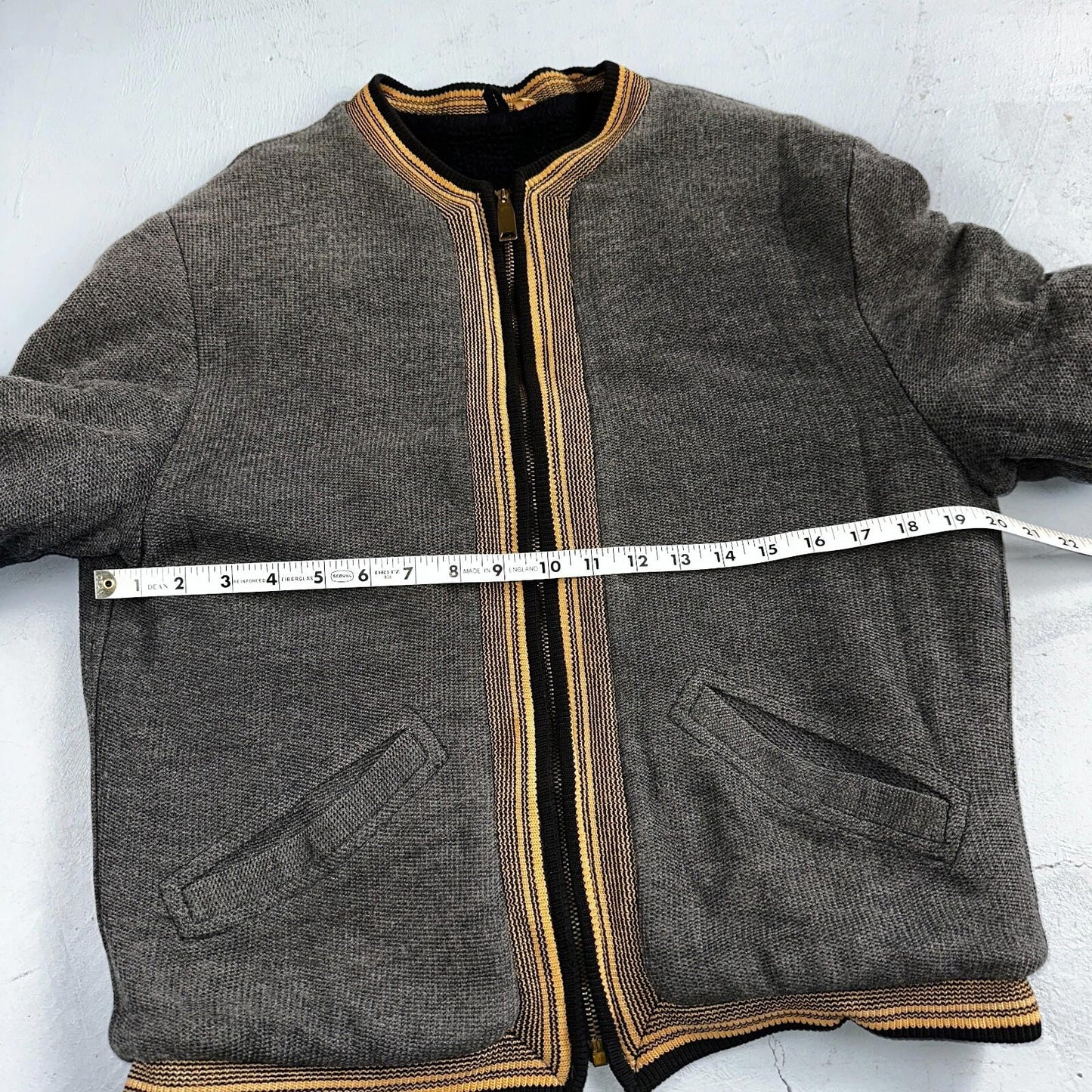VTG 40s Wool Lined Men Zipper Jacket Sweater Salt Pepper Gray 1940s Rockabilly