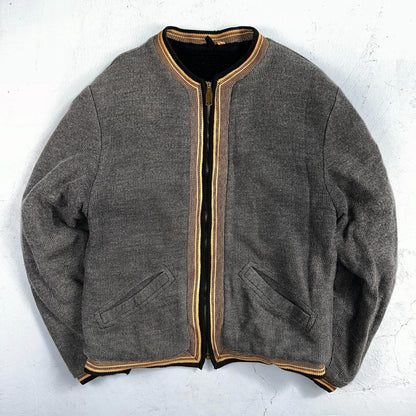 VTG 40s Wool Lined Men Zipper Jacket Sweater Salt Pepper Gray 1940s Rockabilly