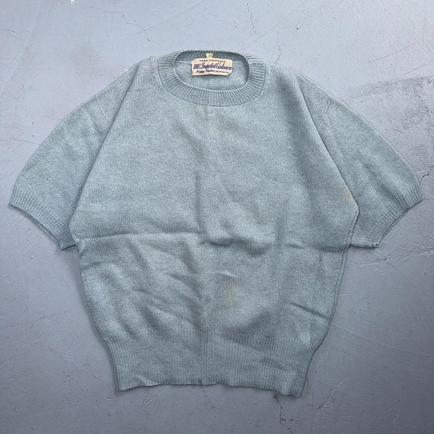VTG 1940s 1950s Wool Cashmere Sweater Rockabilly Womens Mod Knit Blue Peggy Park