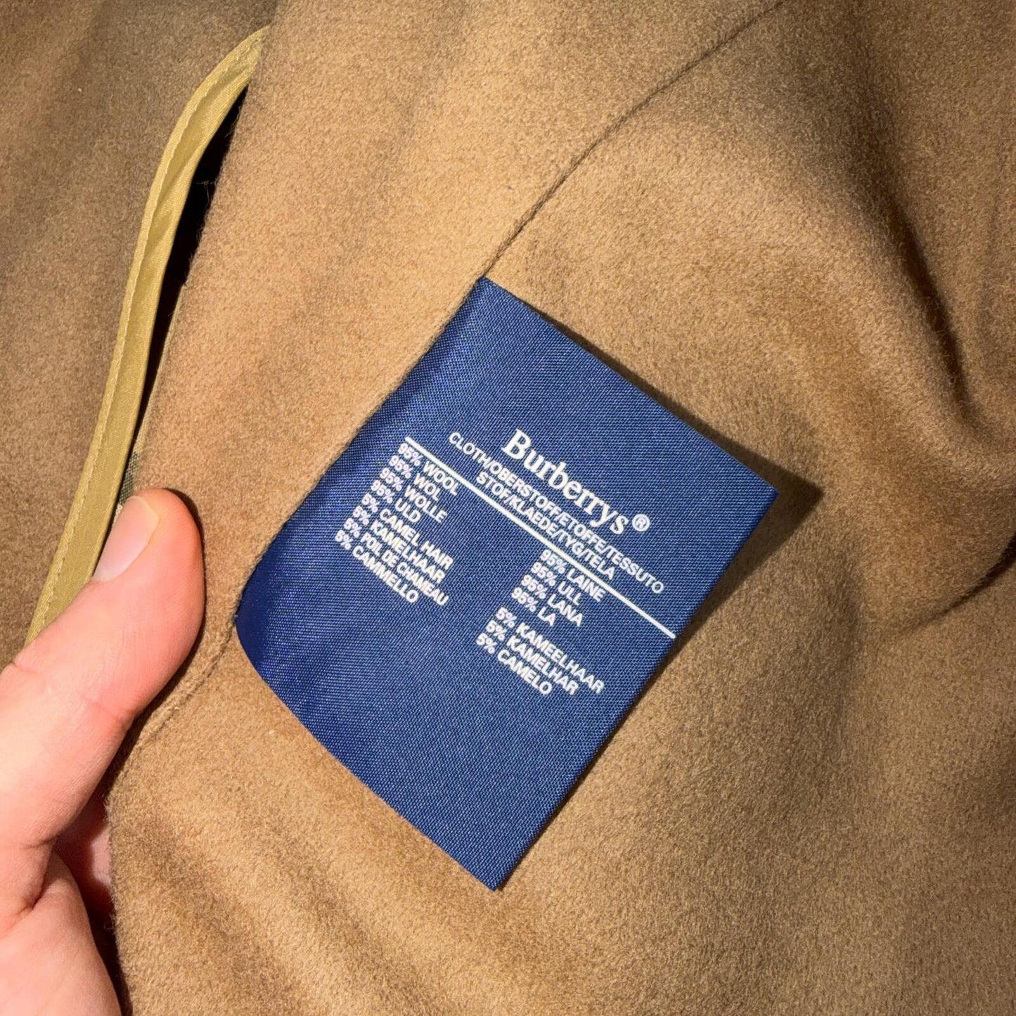 Burberry Mens 42L Trench Coat Jacket Camel Hair Double Breasted Wool Liner VTG