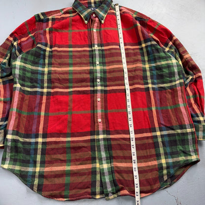 Ralph Lauren Blaire Red Green Plaid Flannel Button Down Shirt Mens XL Cotton 90s