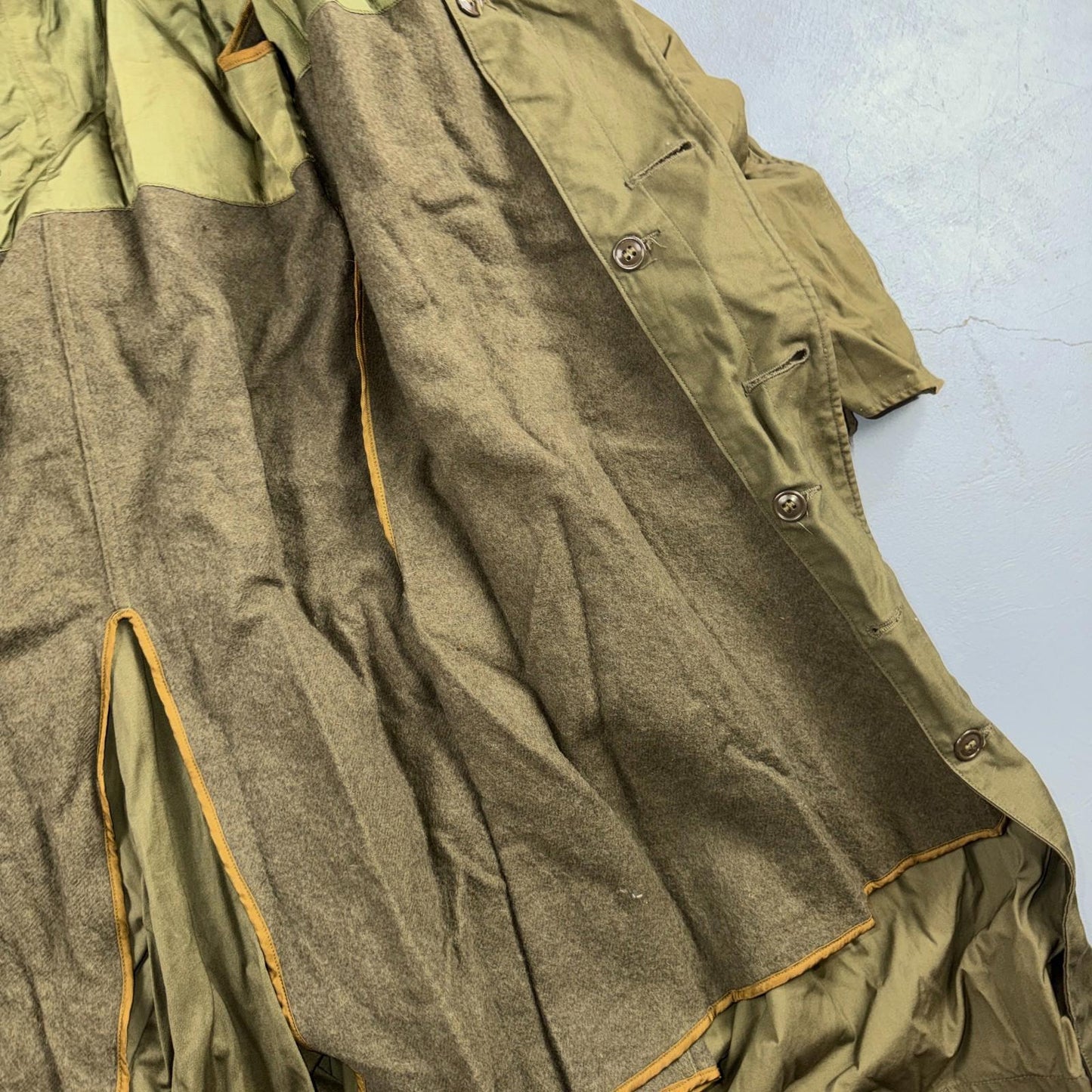 1950s Korean War US Military Wool Lined Overcoat Belted Trench Coat Small VTG