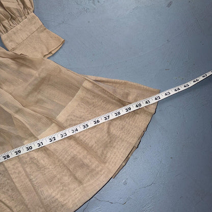 Vintage 1970s Shirtwaist Dress Beige Pleated Skirt Long Sleeve Belted Cute 70s