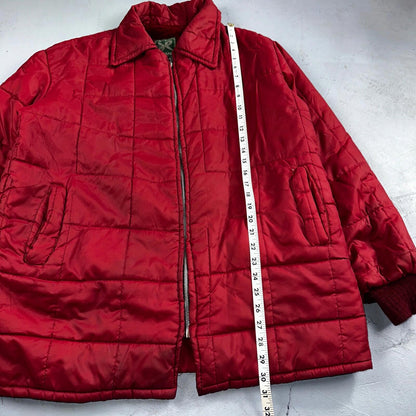 Haband Jacket Mens Red Barn Chore Puffer Coat Hood Zip Up Scovill 70s Fur Lined