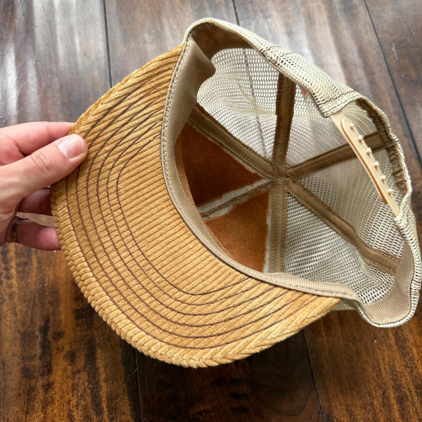 John Deere 50 Series VTG Hat Cap Snapback 90s Leather Corduroy Brown