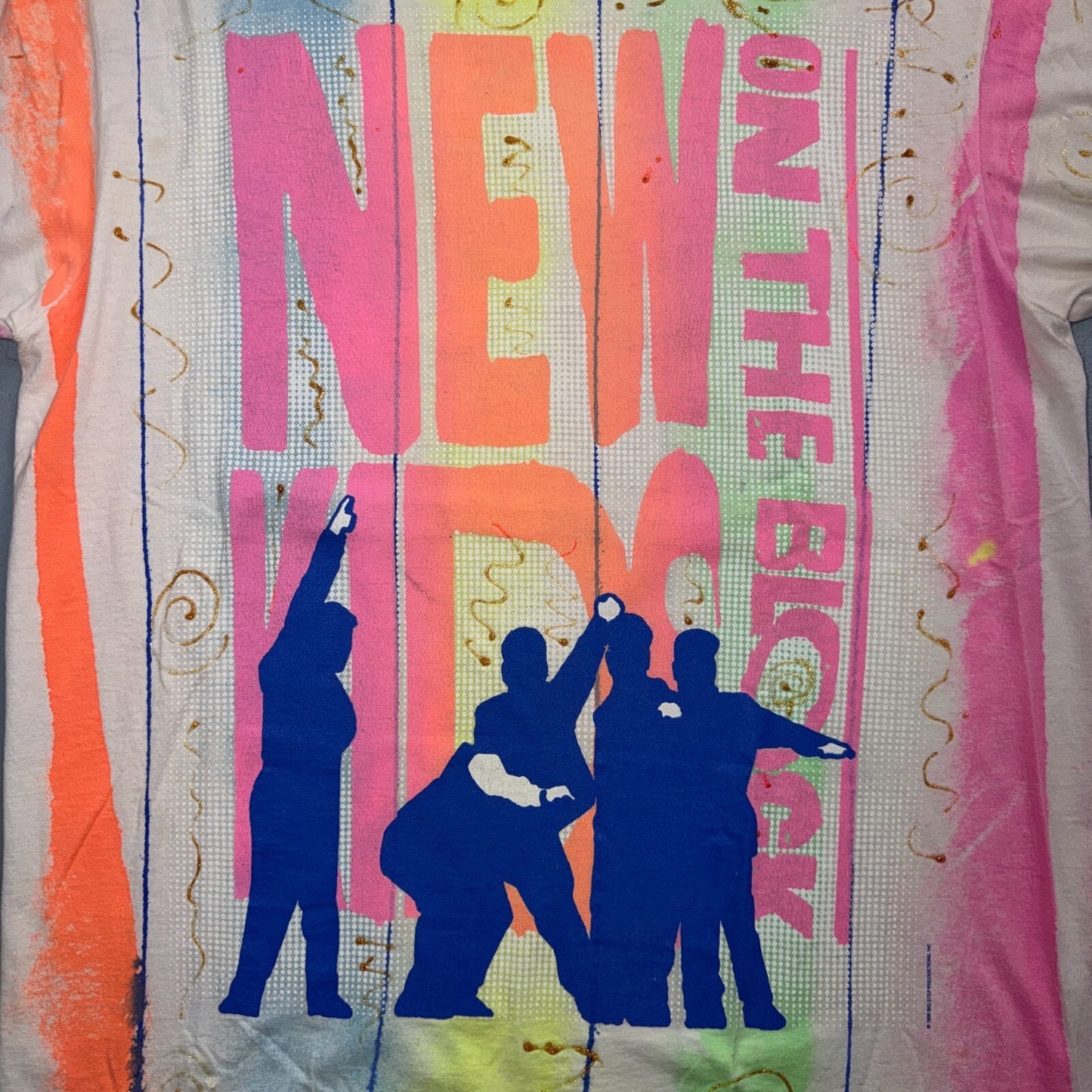 VTG 80s New Kids On The Block T Shirt NKOTB Neon All Over Print Boy Band 1980s