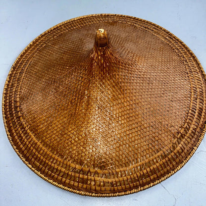 Vintage Asian Conical Rattan Leaf Rickshaw Coolie Hat Cantonese Chinese Handmade