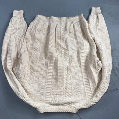 Towncraft VTG 80s 100% Cotton Made In USA Ivory Square Knit Sweater Sz L