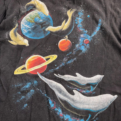 VTG 1990s Harlequin Space Galaxy Wildlife Epic Dolphin Whale Animal T Shirt L