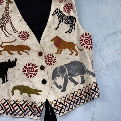 Brie Kriebel Animals Zoo Vest Art to Wear Womens Sz M Rare 80s Giraffe Elephant