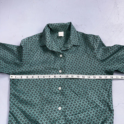 VTG 60s Jantzen Womens Top 12 Green Button Long Sleeve Shirt Flowers USA