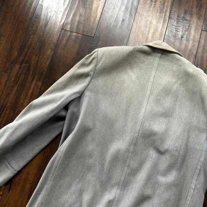 VTG 60s 50s Penneys Rockabilly Gray Wool Long Trench Coat Sz 40 Long Blazer