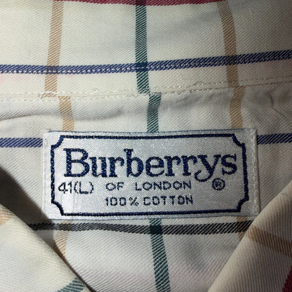 Burberrys London White Check Button Down Shirt 100% Cotton Men's L VTG Designer