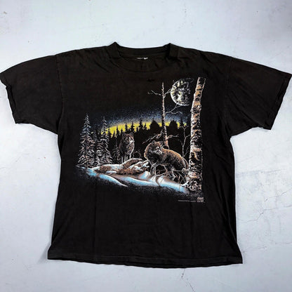 Vintage Wolf Pack Wolves Nature Animals Art Graphic Thrashed T-Shirt Black 90s