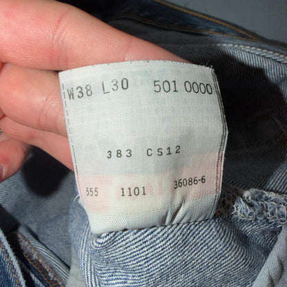 Levis 501 Vintage 90s USA XX Straight Leg Jeans Blue Light Wash 38x30 Act 35x26