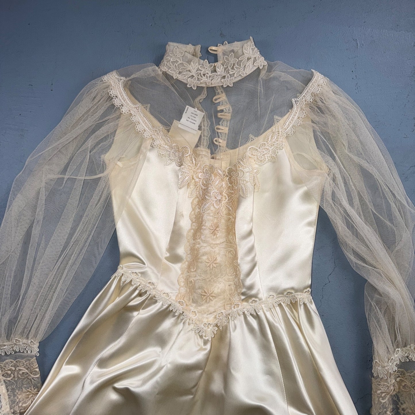 Vintage NWT 1970s GUNNE SAX Lace Prairie Wedding Dress Size 7 Hippie Boho 70s