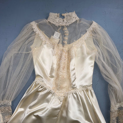 Vintage NWT 1970s GUNNE SAX Lace Prairie Wedding Dress Size 7 Hippie Boho 70s