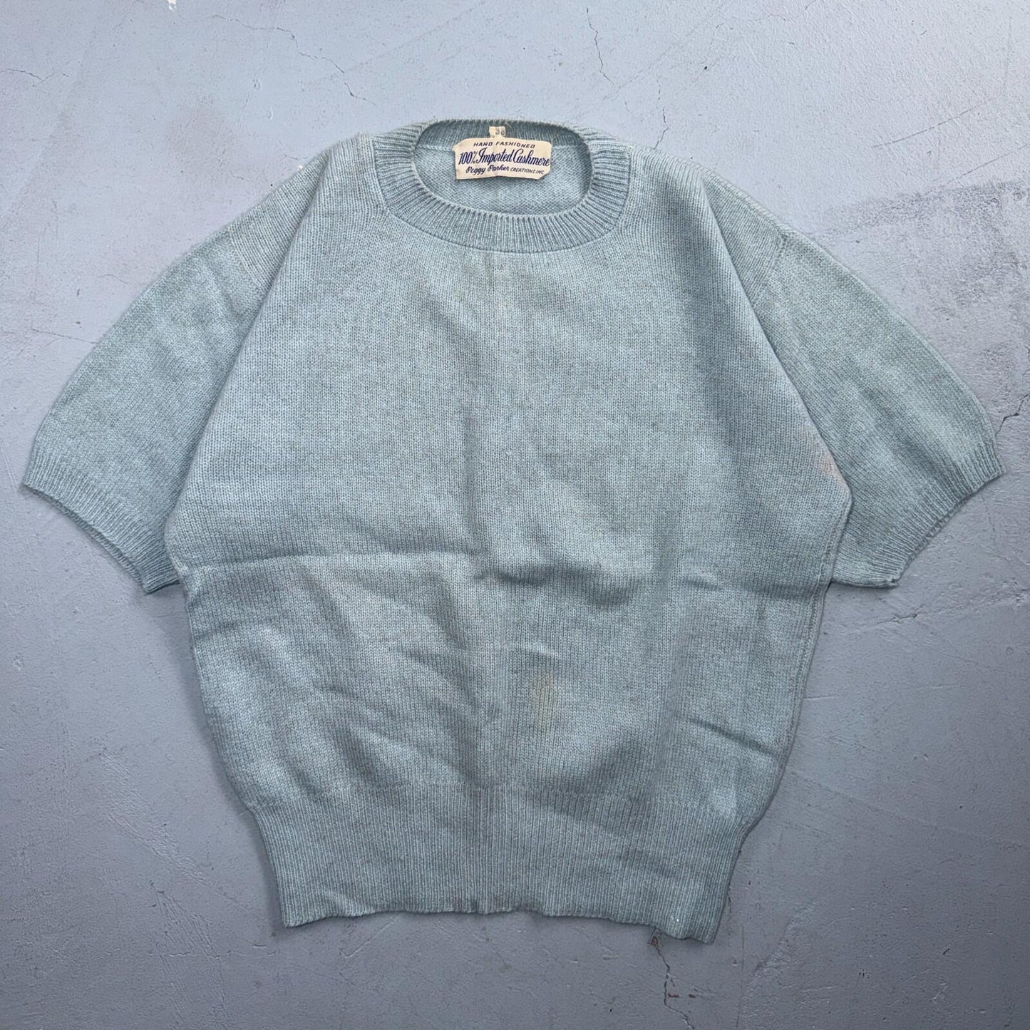 VTG 1940s 1950s Wool Cashmere Sweater Rockabilly Womens Mod Knit Blue Peggy Park