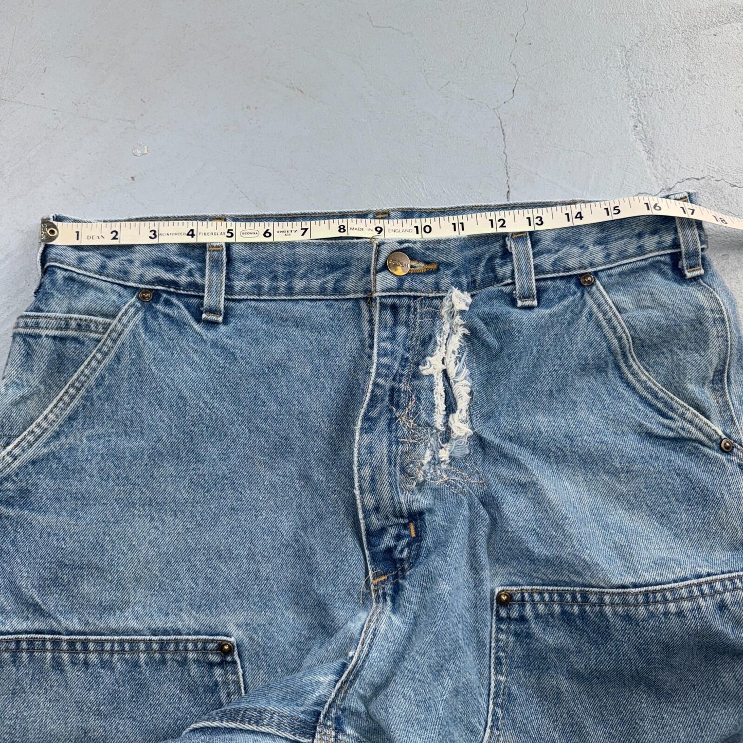VTG Carhartt Men’s B73 DST 36x32 Double Knee Denim Jeans Workwear Thrashed