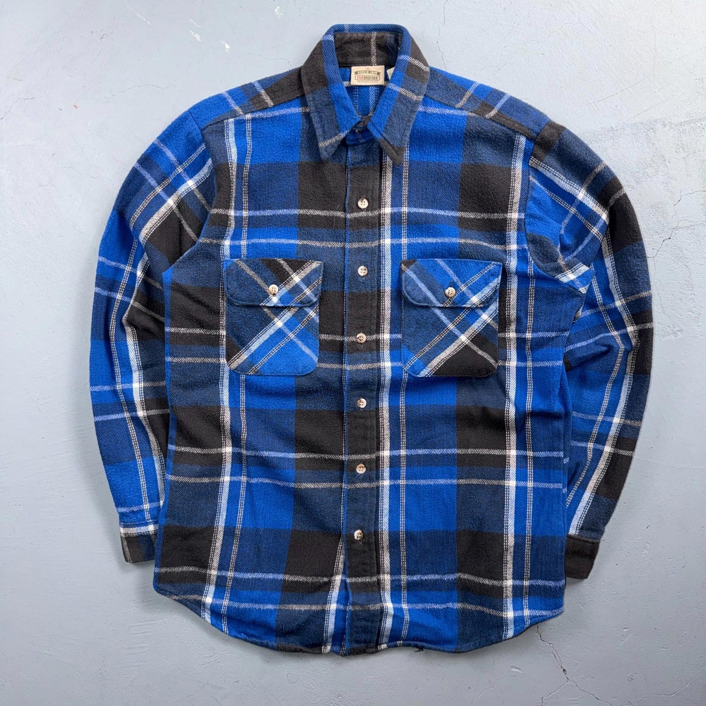 VTG Five Brother Shirt Mens M Shadow Plaid Flannel USA Red 1980s 80s Blue Black