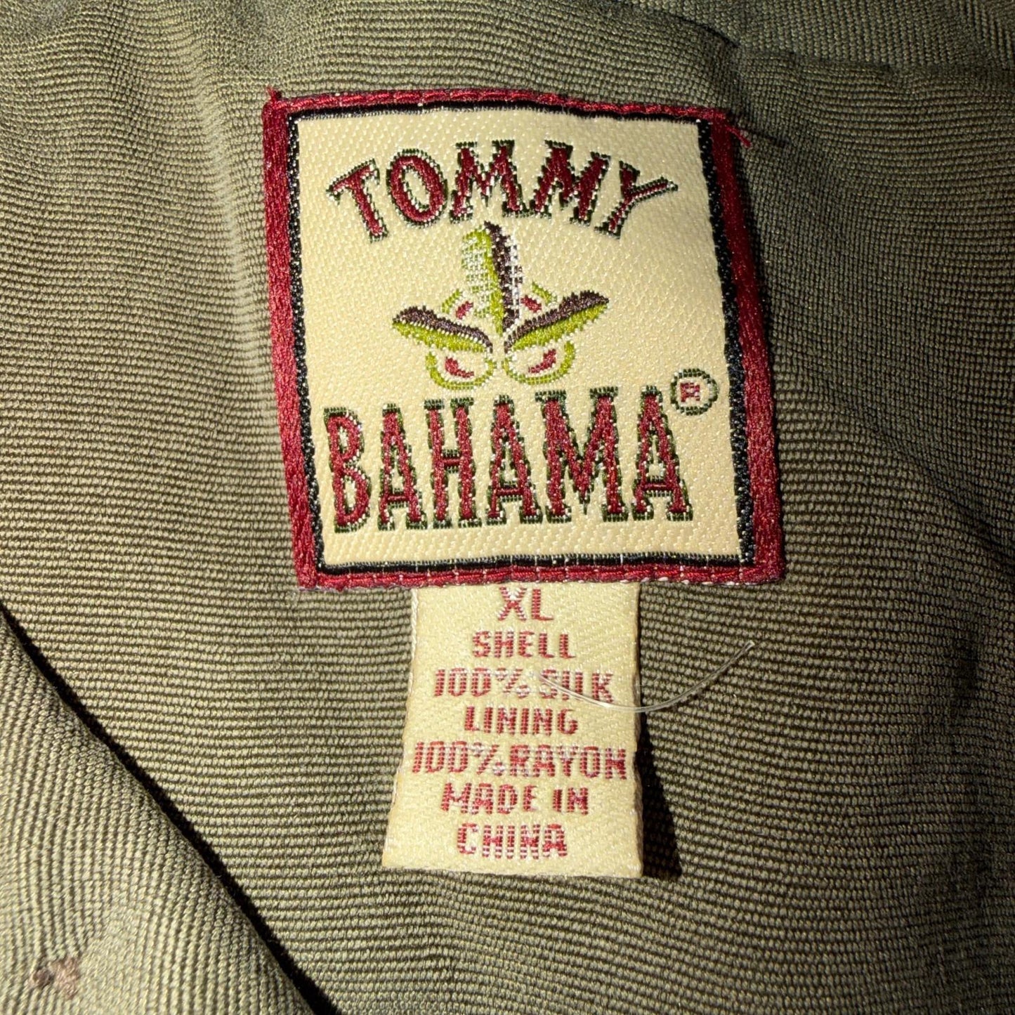 Tommy Bahama VTG 100% Silk Rayon Woven Sport Shirt Jacket XL Green Very Rare 90s