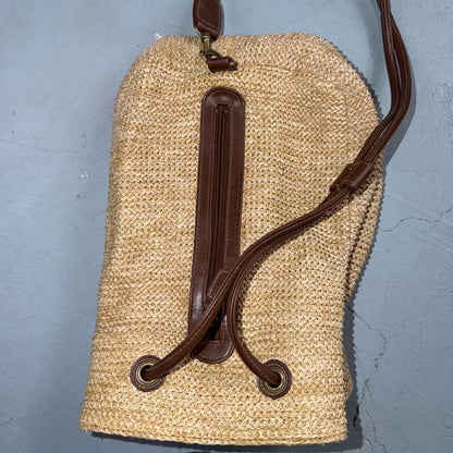 Rosetti Woven Purse Natural Tan Zippered Classic Small Bag Faux Leather Strap
