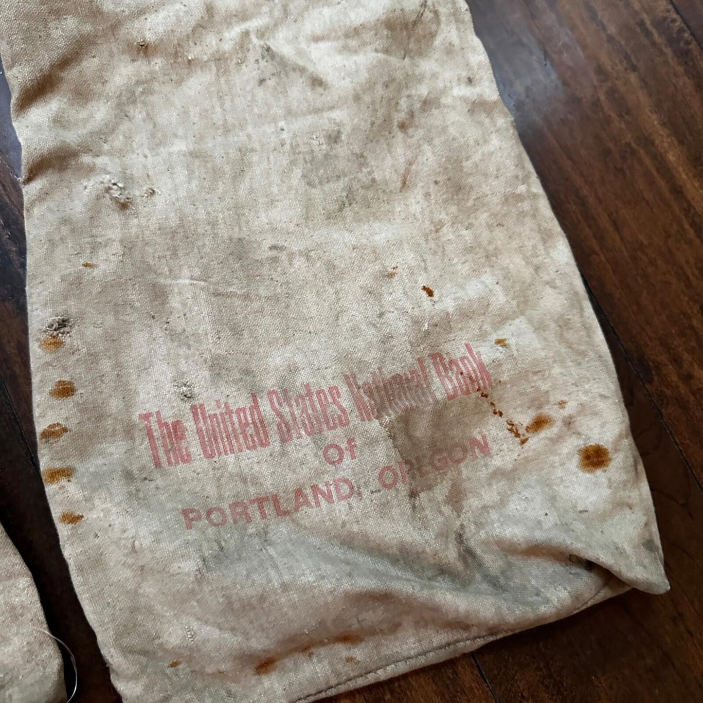 Vtg The First National Bank Money Bag Cloth Bag Portland Oregon California 1940s