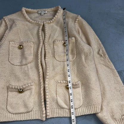 J. Crew Odette Lady Sweater Ivory Boucle Knit Gold Button Cardigan Jacket M