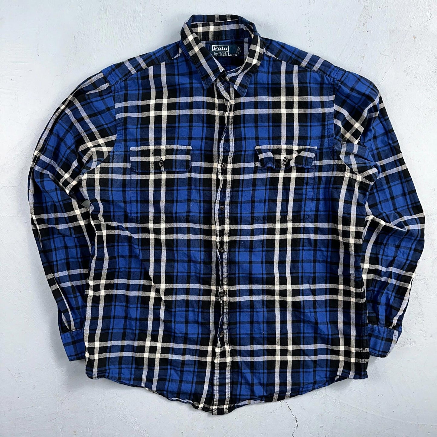 Polo Ralph Lauren VTG Oxford Shirt Plaid Stripe Button Down Up 90s Mens M Blue