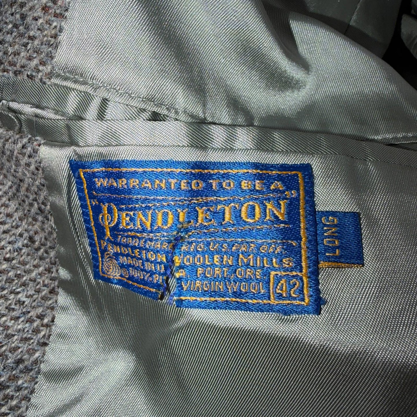 Pendleton Western Blazer Vintage Mens 42L USA Long Wool Gray Tweed Elbow Suede