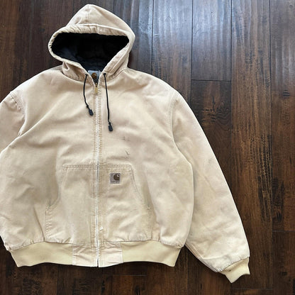 VTG 90s Carhartt Hooded Quilted Lined Tan Duck Canvas Jacket JQ295 2XL