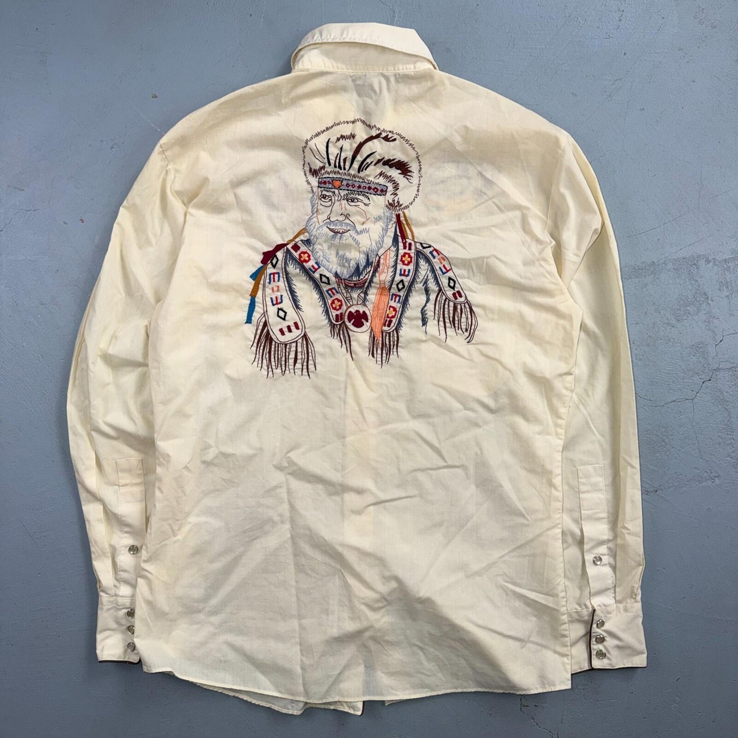 Kennington VTG Rocking K Ranchwear Shirt M Native Chief Pearl Snap Western 70s