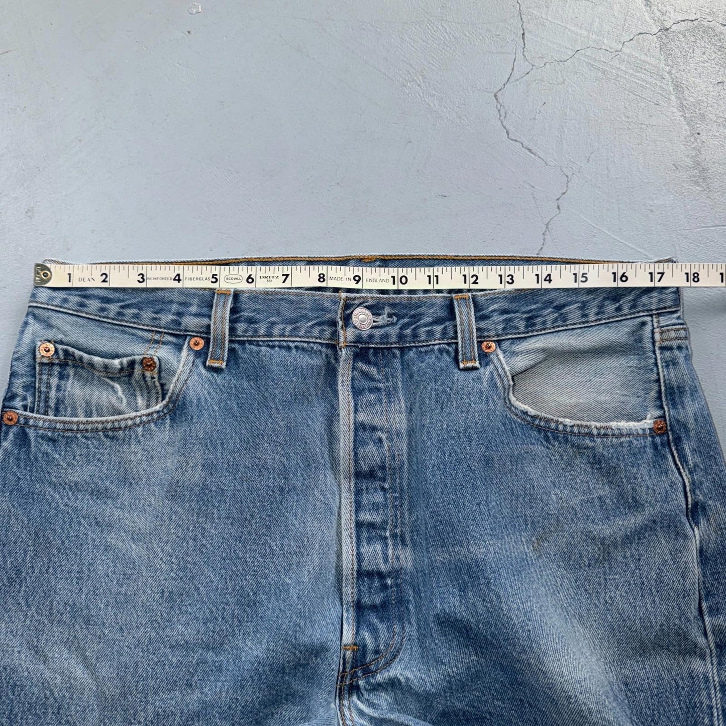Levis 501 Vintage 90s USA XX Straight Leg Jeans Blue Light Wash 38x30 Act 35x27