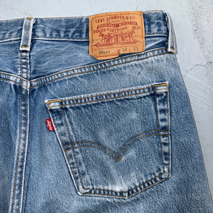 Levis 501 Vintage 90s USA XX Straight Leg Jeans Blue Light Wash 34x33 Act 31x29