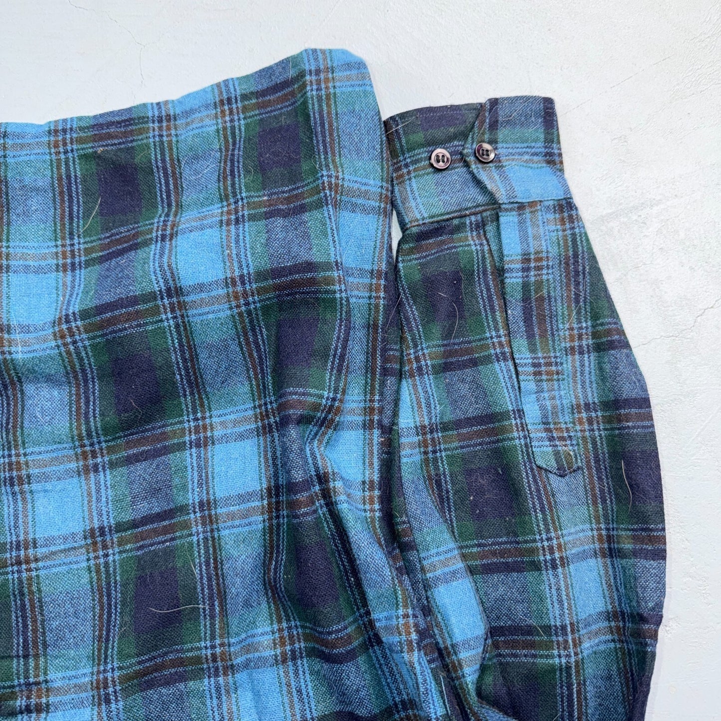 VTG 70s Selkirk Wool CPO Shirt Jacket Blue Green Plaid Rockabilly 1970s