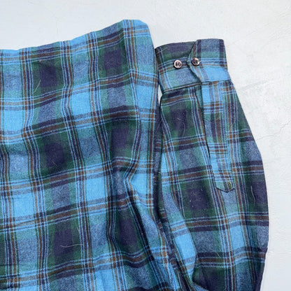 VTG 70s Selkirk Wool CPO Shirt Jacket Blue Green Plaid Rockabilly 1970s