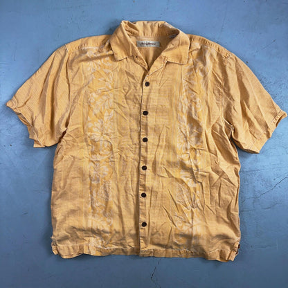 Tommy Bahama Mens Camp Hawaiian Shirt L Silk Orange Aloha Floral Summer