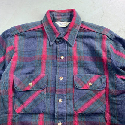 VTG Five Brother Shirt Mens M Shadow Plaid Flannel USA Red 1980s 80s Green Red