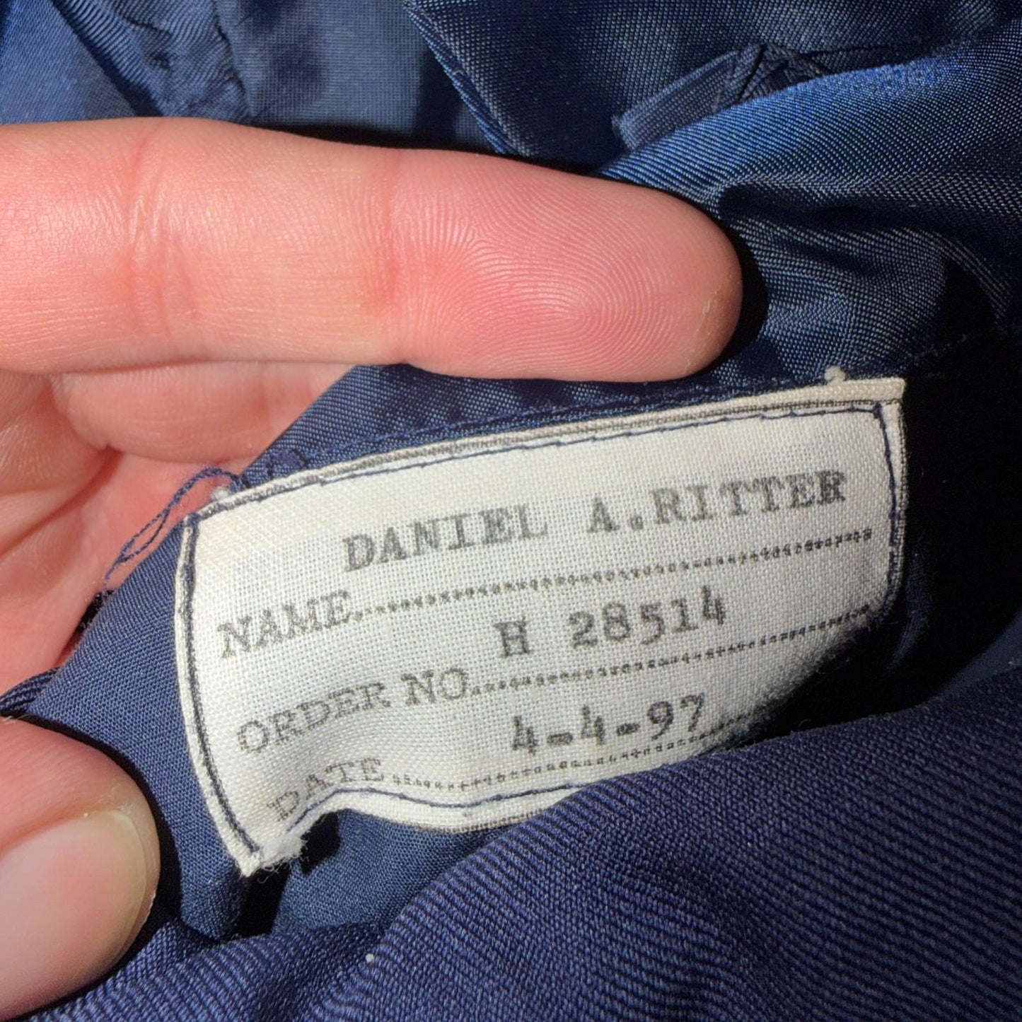 1990s Custom VTG Mens 2 PC Suit 40 Jacket Coat Pants Navy Blue Wool Rockabilly