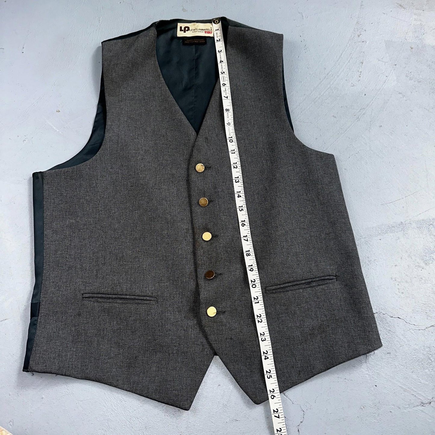 VTG Mens 2 PC Suit 44L Jacket Coat Vest Gray Levis Panatela Wool 80s
