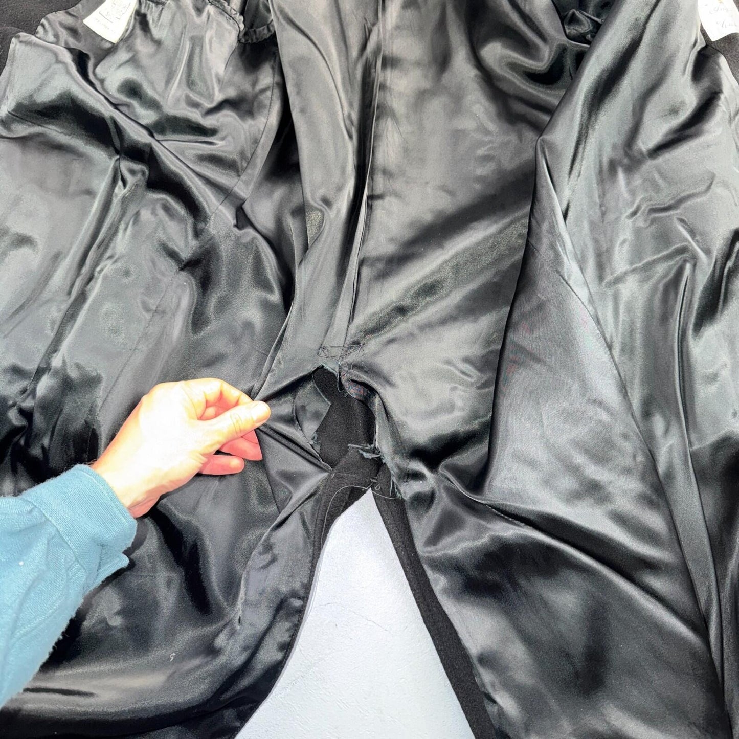 VTG 1950s 1960s Coat Trench Mens Black Wool Cashmere Rockabilly Overcoat